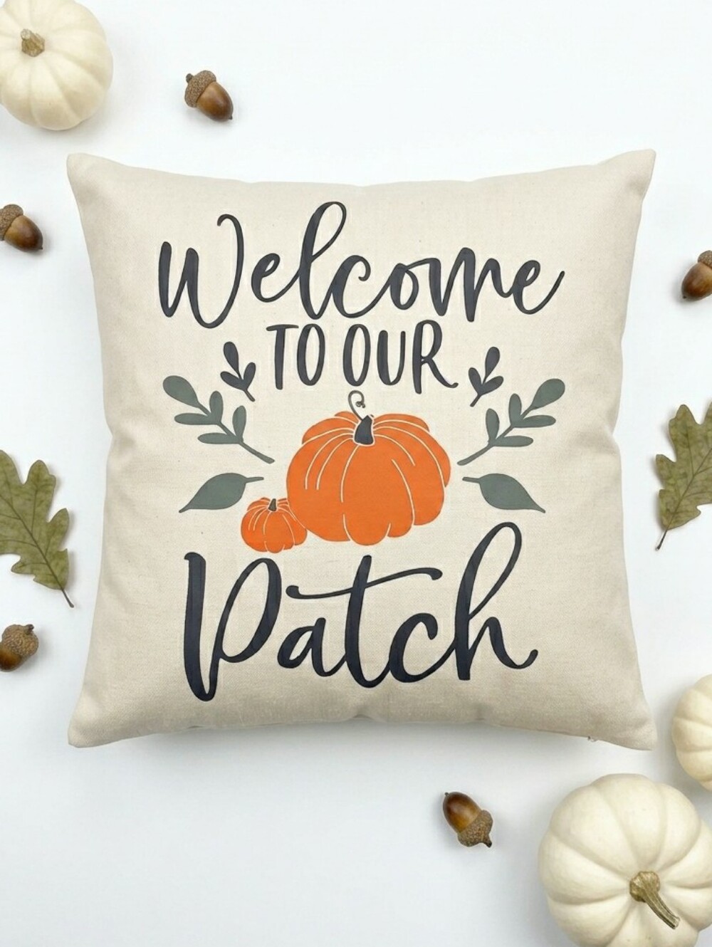 Fall Pumpkin Pillow Cover 18x18 Welcome to Our Patch Farmhouse Autumn Decor